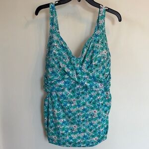 Lands End Long Torso Tankini Swim Top 22W L Underwire Floral